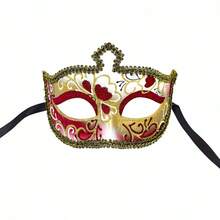 Mascarilla facial pintada a mano para hombre, creativa, portátil, con purpurina, para disfraz de Mardi Gras, ideal como recuerdo de fiesta de cosplay. - Rojo - Ver 2