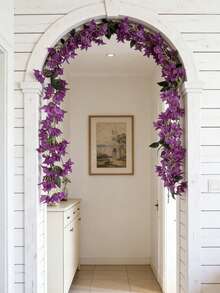 1/30件装 5.9英尺人造三角梅花环，仿丝三角梅藤蔓，长茎仿真三角梅花环，适用于桌面装饰、桌旗、婚礼拱门、墙面装饰 - 紫色 - 查看 2