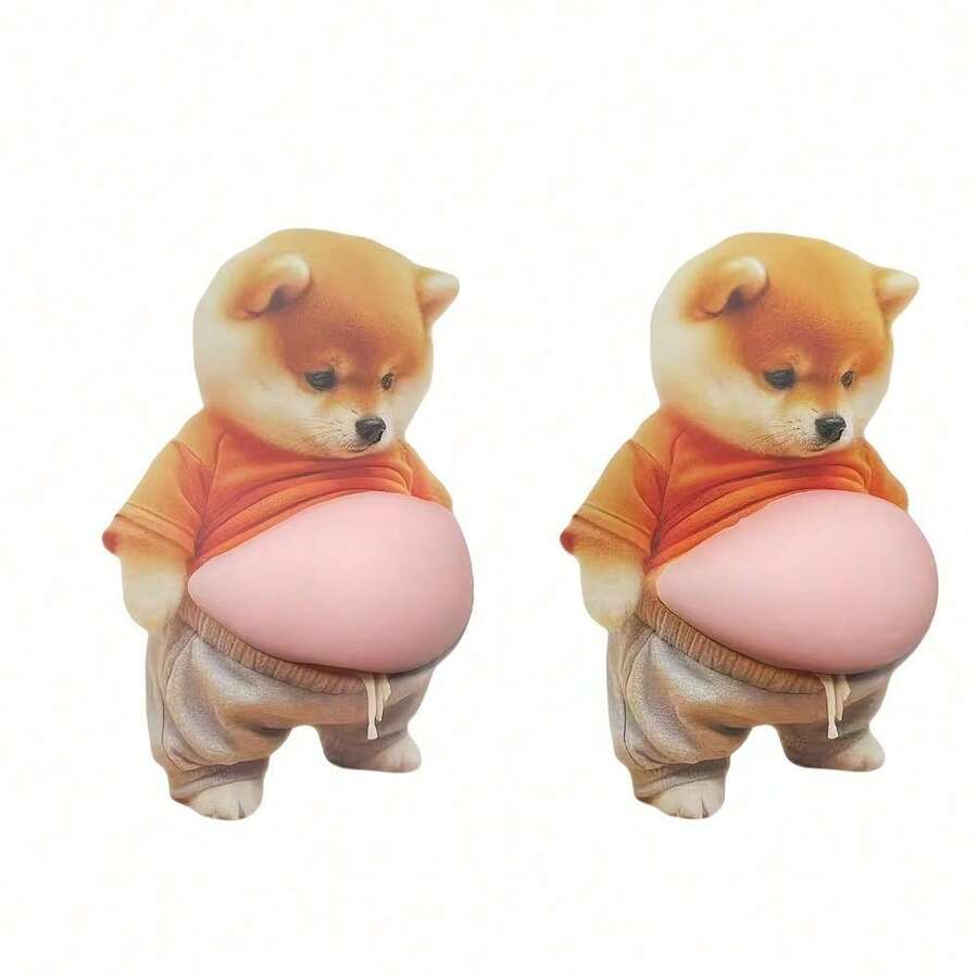 2pcs Collection Of 3D Stereoscopic Stickers, Cute Puppy Stickers, Big-Bellied Shiba Inu Decals And Decoration Album - Pink - View 1