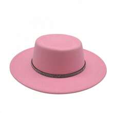 Fedora Hat For Women Western Wide Brim Felt Panama Jazz Cap With Rhinestone Decorative Belt For Wedding Party - 粉色 - 查看 3