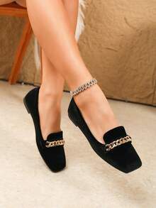 2026年新款春秋复古方头玛丽珍鞋，百搭休闲鞋，2025年新款畅销通勤鞋，2026年新款珍珠光泽饰面 - 黑色 - 查看 3