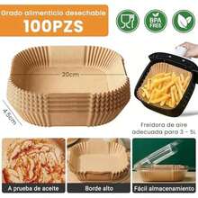 100Pzas Papel para Freidora de Aire, Forro Redondo Desechable para Freidora de Aire, Papel para Freidora, Horno, Microondo, Vaporera - 20 cm + 4,5 cm - Ver 2