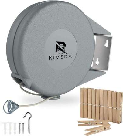 Retractable Clothesline - Portable Heavy Duty Indoor And Outdoor Washing Line - 45 Feet PVC Retracting Clothes Line With Wall Mount Hang The Wet Dry Clothing Laundry - Easy Installation (Grey)