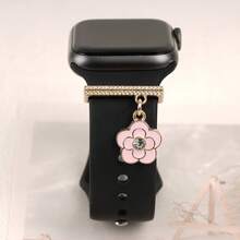 1pc Metal Camellia Flower Pendant Decoration, Cute Silicone Watch Band Accessory, Suitable For Apple Watch Band 38mm 40mm 41mm 42mm 44mm 45mm 46mm 49mm - Pink - View 1