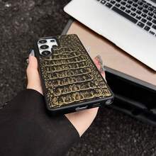 Premium Luxury Business Crocodile Texture PU Leather Phone Case Compatible With Samsung Galaxy S26 Ultra S25 Ultra S24 Ultra S23 Ultra Compatible With IPhone 17 Promax 17 Pro 17 Air - 3D Stereo Texture, Heavy Duty Full Wrap Shockproof Shell - Gold - View 5
