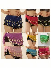 一件手工制作的多色人像金属布腰裙，装饰性肚皮舞裙，略带做旧效果，锚形图案，适合舞台表演。波西米亚风、复古风、派对、夜生活、海滩装扮、节日服装及配饰 - 彩色 - 查看 2