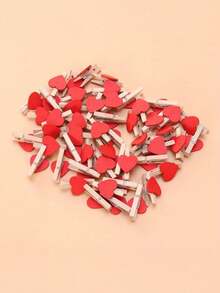 25个迷你心形夹子，木制工艺品，适用于照片纸、相框、彩色花卉艺术、婚礼花店卡片和便笺，卡通心形木制夹子