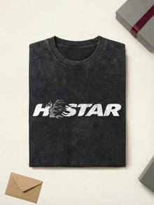 Studios Flame Face Graphic Tee Unisex Couple Matching Boyfriend Style Hell Star Y2K Grunge Aesthetic Double Sided Print Acid Washed Cotton Graphic Tees Men Oversized T Shirt Summer Outfits Camisetas Para Hombre - 黑色 - 查看 3