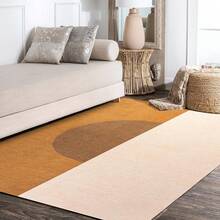 Machine Washable Cream/Moss Indoor Area Rug 9X12 Ft, Minimalist Geometric For Living Room, Bedroom, Kitchen, Office, Easy-Cleaning, High Traffic, Pet-Friendly, Non-Shedding,  Home Decor - 奶油色/赤陶色 - 查看 2