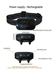 自动训狗项圈，震动超声波止吠项圈，USB充电智能项圈，无电击，不会伤害狗狗，长度可调节，适合小型、中型和大型犬，充电版不含适配器