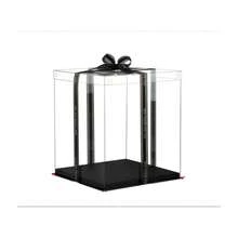 1pc Black Transparent Plastic Display Box With Ribbon, Suitable For Cakes, Baked Goods, Desserts, Birthdays, Christmas And Thanksgiving - Black - View 5