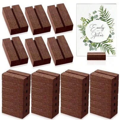 6/10/12 Pcs Wooden Table Card Holders - Wooden Acrylic Sign Holders Desk Decor - Photo Display Racks, Center Pieces, Table Numbers, Suitable For Shops, Cafes, Holiday Decorations, Wedding Parties And More