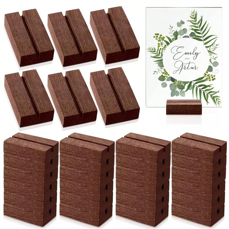 6/10/12 Pcs Wooden Table Card Holders - Wooden Acrylic Sign Holders Desk Decor - Photo Display Racks, Center Pieces, Table Numbers, Suitable For Shops, Cafes, Holiday Decorations, Wedding Parties And More