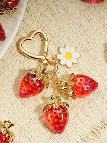 1pc Women's Alloy Cute Cherry, Strawberry, Bee Pendant - Adorable Fruit Design Keychain Bag Charm, Suitable For Women's Handbag, Wallet, Backpack - Compact Fruit Decor For Bag, Keys, Backpack, Car Keys - Girl's Gift, Daily Accessory (No Battery/Electronics) - Multifunctional For Bags And Keys, Charming Gift For Girl's Birthday/Anniversary