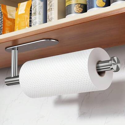1 Pieza Portarrollos de Papel de Acero Inoxidable, Negro y Plateado, Diseño Montado en la Pared, Autoadhesivo o Instalación con Taladro, Adecuado para Varios Escenarios en la Cocina, Baño, Despensa y Refrigerador, Lavado de Autos, Duradero y Resistente