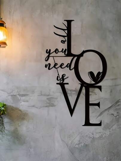 1pc 2D Metal Wall Decor, Love Is Everything Metal Wall Art, Valentine's Day Gift, Couple's Iron Craft, Perfect For Room Decoration