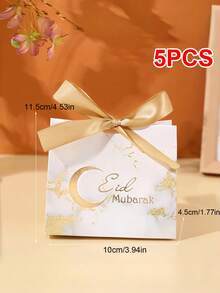 5个白色斋月新月蝴蝶结礼品袋，开斋节金色月亮吊坠包装袋，适用于节日派对礼品包装 - 彩色 - 查看 7