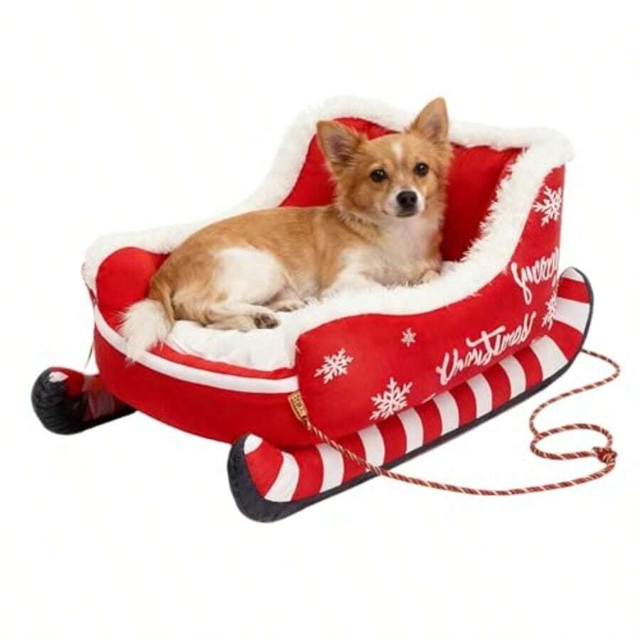 ccCama Navideña Con Forma De Trineo Para Perros - Divertida Cama Cálida Con Forma De Trineo De Papá Noel Sofá De Peluche Extraíble Y Lavable Con Base Antideslizante Para Invierno Interior Mnn - Multicolor - Ver 1