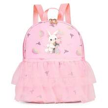 Fashionable Rabbit Print Mini Backpack With Lace Details And Zipper Closure, Adjustable Shoulder Straps, Suitable For Leisure Outings, Travel, Camping, Dance Classes, And Daily Use, Making It An Ideal Holiday Gift Choice - Pink - View 8
