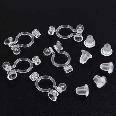 KMEOSCH Invisible Clip-On Earring Converters For Non-Pierced Ears, Clear Plastic Earring Clips With Bullet Clutch Earring Backs, Fit 3mm Rhinestones, DIY Jewelry Making Components