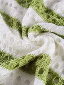 Women's Loose Sheer Striped Hollow Out Cover Up, Round Neck 3/4 Sleeve Pullover Top, Spring - Multicolor - View 6