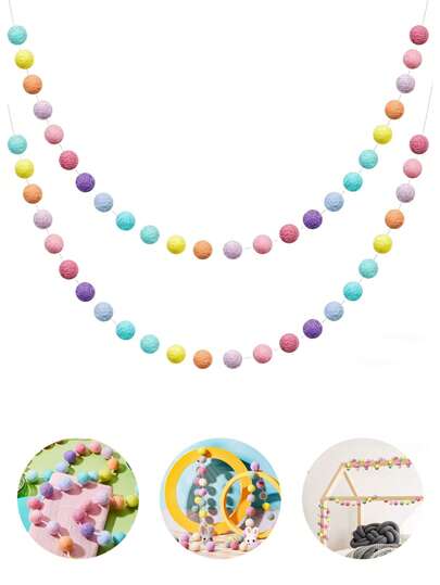 1pc Felt Ball Wreath - Made Of Pre-Strung Felt Balls In Cotton-Blend Material, Suitable For Easter Decor, Spring Home Decor, Indoor Living Room Wall, Classroom, Christmas Tree Decoration, Adorable Hanging Rainbow-Colored Felt Ball Wreath, Suitable For Weddings, Birthday Parties And Other Celebrations, Applicable For Carnival, Easter, New Year, Valentine's Day And Christmas, No Power Required.