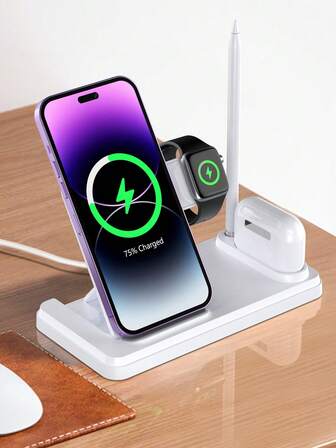 Cargador inalámbrico 4 en 1 de 15W compatible con múltiples dispositivos