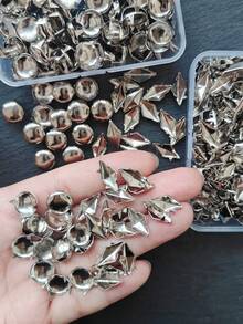 162/242pcs 10mm Round Pyramid Silver, Round & Rhombus 4-Prong Metal Studs, Punk Rock Jewelry Leather Craft Suitable For DIY Leather Rivets, Bags, Clothes, Shoes Metal Square Rivets