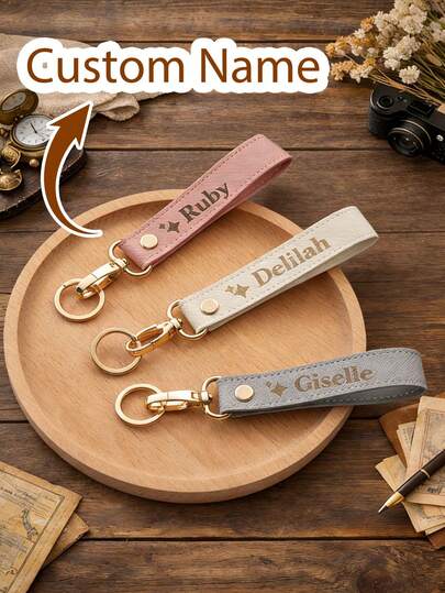 Custom Personalized Faux Leather Keychain - PU Leather Car Key Ring, Durable Cute Wristlet Keychain, Unisex Fashion Accessory, DIY Laser Engraved Name & Text, Fade & Scratch Resistant, Perfect Gift For Friends, Bridesmaids, Bachelorette Parties, Graduation, Valentine's Day, Anniversary & Birthday