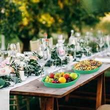 6/12 Stücke tropische Palmenblatt Design wiederverwendbare PP Material Serviertabletts, hawaiianische Snackteller, BBQ Party Server, Sommer Strand Insel Thema Event, Süßigkeiten und Snack Server, Dschungel Party Dekoration, hawaiianischer Stil Sommer Party Dekorationen - Grün - Übersicht 3