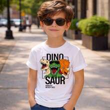 Set Of 2 Children's T-Shirts With Dinosaur And Bear Prints, 100% Cotton, Boys' Sizes 0 To 16, Lightweight And Cool - 白色/白色 - 查看 2