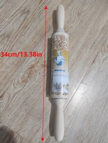 1pc 13.7inch Mbossed Wooden Rolling Pin, Carving Snowflake Tree Vine Wood Embossed Rolling Pin Embossing Rolling Pin For Baking Fondant, Pizza, Pie, Pastry, Pasta, Dough, Cookies, Suitable Christmas, Father And Mother's Gift