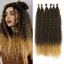 30 Inch Soft Long Synthetic Ombre Brown To Golden Curly Messy Bun Hair Scrunchie - Multicolor - View 6