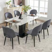 Dining Chair (2 Pcs), Upholstered Designer Chair With Backrest, Velvet Seat, Metal Frame, Adjustable Feet, Diamond Pattern On The Back, Grey - 灰色2 - 查看 4