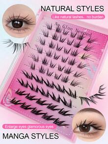 56pcs C-Curl Self-Adhesive False Eyelash Clusters, Natural Fox Eye Makeup Effect, No Glue Needed, Invisible Tape - More , No Sticky Residue, Pre-Glued False Eyelashes - C - 查看 2