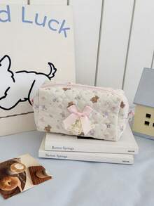 泰迪熊甜美蕾丝蝴蝶结化妆包，柔软面料，可爱甜美风格，适合日常使用、居家、旅行，男女通用洗漱包 - 彩色 - 查看 8