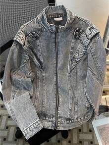 Men's American Retro Washed Stitched Denim Jacket Jacket Men's Handsome Fashion Brand Street Design Sense Motorcycle Suit - JK8636 Denim Jacket - Grey - View 1