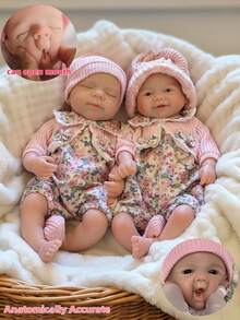 1个逼真硅胶重生女婴娃娃，13英寸全软硅胶重生婴儿娃娃，张嘴，防水，解剖结构精准，触感柔软，3D彩绘浅米色，血管清晰可见，可作为家庭收藏礼物或纪念品 - 彩色 - 查看 2