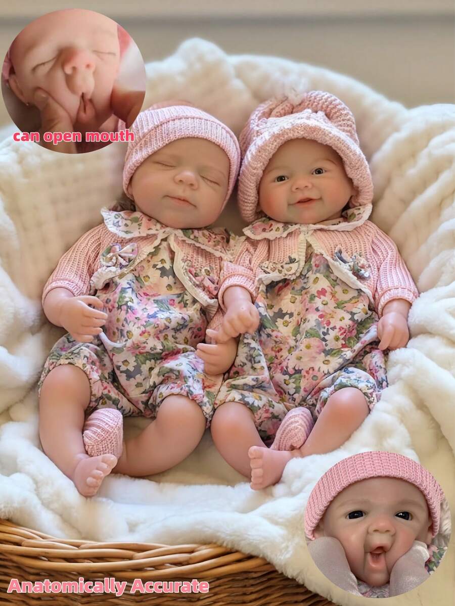 1个逼真硅胶重生女婴娃娃，13英寸全软硅胶重生婴儿娃娃，张嘴，防水，解剖结构精准，触感柔软，3D彩绘浅米色，血管清晰可见，可作为家庭收藏礼物或纪念品