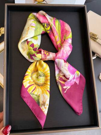 1 adet Kadın Zarif Vintage Baskılı İnce Saten Kare Suni İpek Eşarp, Boho Vintage Günlük Kadın Boyun Eşarpı, Şal, Hafif ve İnce Rahat Kadın Bandana, İlkbahar ve Yaz Aylarında Günlük Kullanım ve Dışarı Çıkma İçin