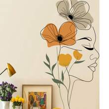 波西米亚北欧抽象花卉艺术美发沙龙墙贴，适用于客厅、卧室、厨房墙面装饰 - 彩色 - 查看 5