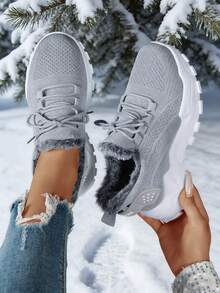 Women's Casual Athletic Shoes For Winter, Flat Shoes For Couples, Soft Upper, Comfortable And Warm, Non-Slip, Wear-Resistant, Multi-Functional Warm Lining Thick-Soled Boots, Comfortable And Versatile, Perfect For Valentine's Day Gifts. Light-Colored Flat Shoes, Versatile And Comfortable, Suitable For All Clothes, Breathable And Soft Soles That Won't Rub Your Feet. - 灰色 - 查看 2