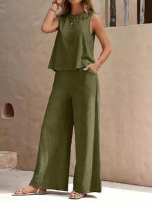 Plain Casual Button Pocket Office - xanh quân đội - Xem 2