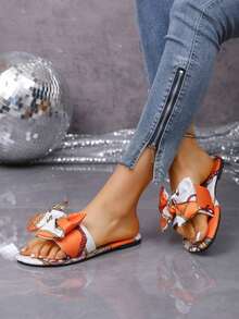 Dép xăng đan đế bằng đa năng thời trang mới năm 2026, dép lê nơ xinh xắn kiểu dáng thường ngày. - trái cam - Xem 5