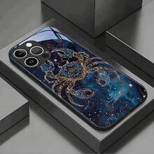 Funda de Teléfono de Vidrio Templado Estilo Sueño de Cáncer Azul Oro Negra para iPhone 16/16Plus/16Pro/16ProMax/15/15Plus/15Pro/15ProMax/14/14Plus/14Pro/14ProMax/13/13Pro/13ProMax/13Mini/12/12Pro/12ProMax/12mini/11/11Pro Max/x/xs/xr/xsmax/7/40 Diseño Creativo de Alta Gama Hermosa Simple para Chicos Chicas Pareja Funda Protectora - Colores mixtos - Ver 9