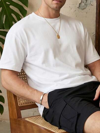 Men's Loose Fit Dropped Shoulder Short Sleeve T-Shirt, Solid Color, Summer