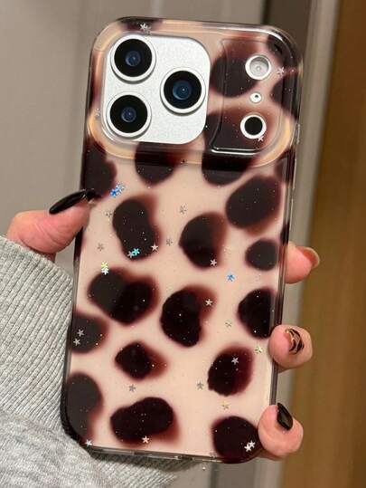 时尚可爱闪亮星星融合豹纹手机壳，兼容 17 Pro Max、17 Pro、17、16 Pro Max、16 Pro、16、16 Plus、15 Pro Max、15 Pro、13 Pro Max、14 Pro、12 Pro Max、15、14、13、12、11、17，防震手机壳