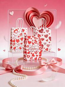 12/6/1 Set Red & White Confession Print Tote Bags, Valentine's Day Heart Gift Bag Set, Made Of Kraft Paper. Valentine's Day Gift Packaging Bags, Romantic Confession Style, Various Heart/Lip/XO Prints, "Happy Valentine's Day" Text, Braided Handle Design, Gift Bag Shape, Gift Packaging - Multicolor - View 6