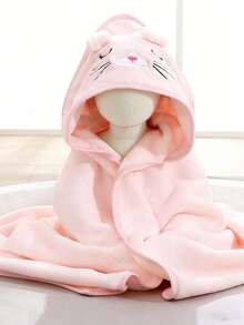 1pc Coral Fleece Cute Cartoon Animal Hooded Bath Towel, Soft Absorbent Quick Dry Bathrobe Cloak Wrap Towel, Suitable For Swimming & Bathing - Pink - View 9