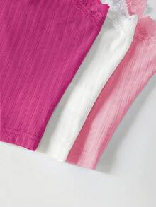 1 Piece Women's Pink Ribbed Lace Trim Sleepwear Set: Sleeveless Camisole & Shorts Loungewear, Adjustable Strap Feminine Sleep Set With Elastic Waist Drawstring Bottoms, Soft Breathable Ribbed Fabric For Daily Home Wear, Brunch Dates, Weekend Getaways, Coffee Gatherings, Nighttime Relaxation, Gift Exchanges & Gifting To Style-Conscious Females, Homebody Enthusiasts, Travelers, Casual Outfit Lovers Who Cherish Comfortable Feminine Sleep Sets That Blend Lace Accents & All-Day Versatility - 粉色 - 查看 3